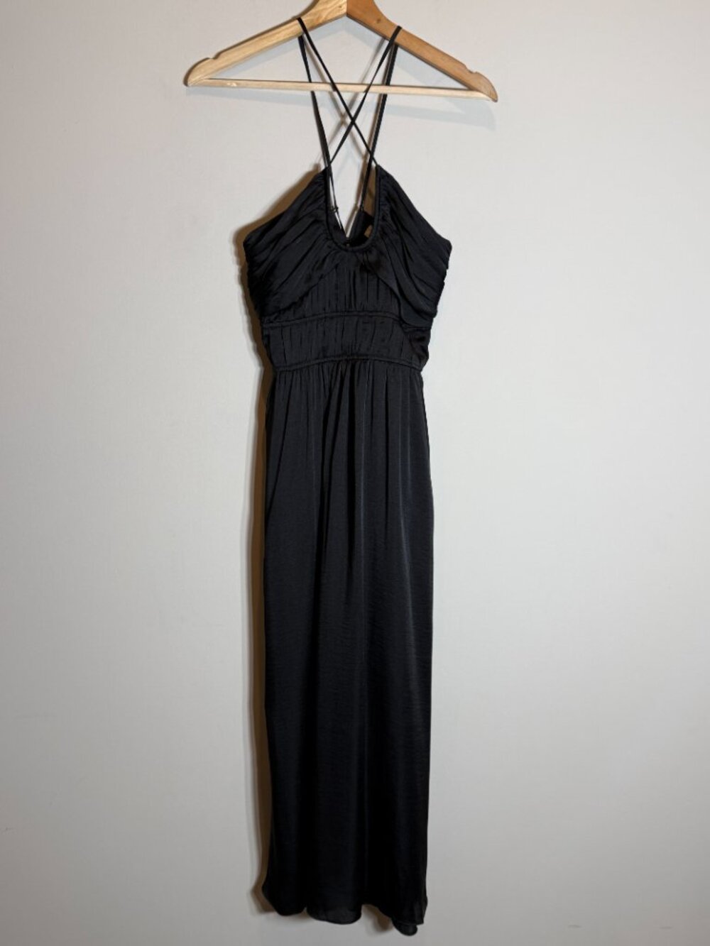 Boden Ruched Bust Satin Maxi Dress Women's 4P Petite Black Formal Cocktail Party - Picture 7 of 16